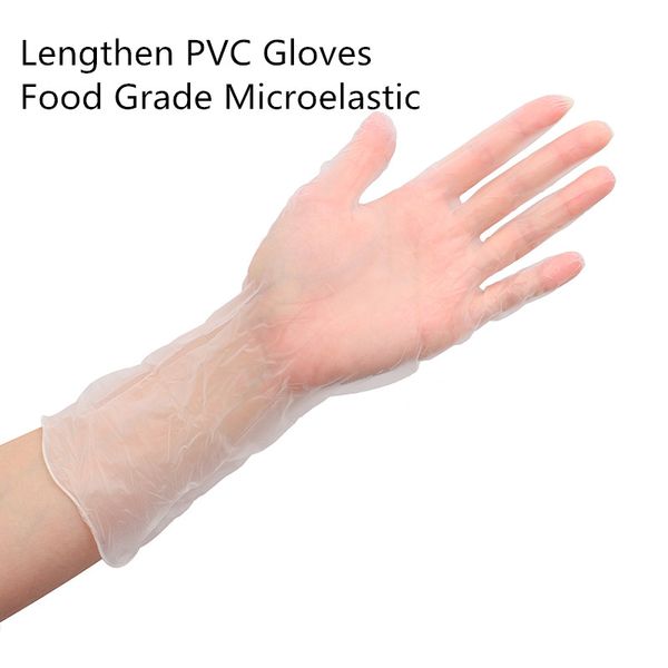 

lengthen pvc gloves thin disposable food grade transparent gloves catering baking kitchen emulsion home protective mittens 100pcs/box
