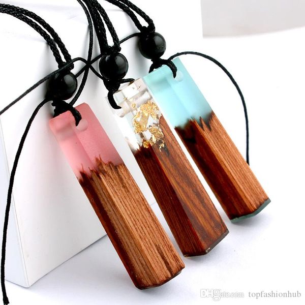 

solid wood natural stone pendant necklace rope chain bullet hexagonal prism black lava diffuser necklace jewelry