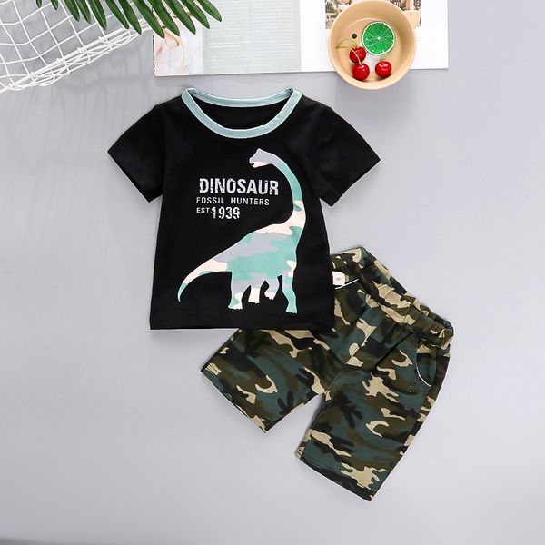 

patpat 2020 summer baby camouflage dinosaur print and shorts set baby toddler boy sets clothes, White