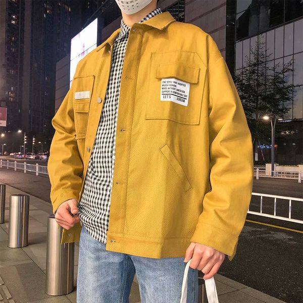 

spring japanese style multi-pocket foldable collar workwear jacket teenager loose casual jacket fashion men, Black;brown