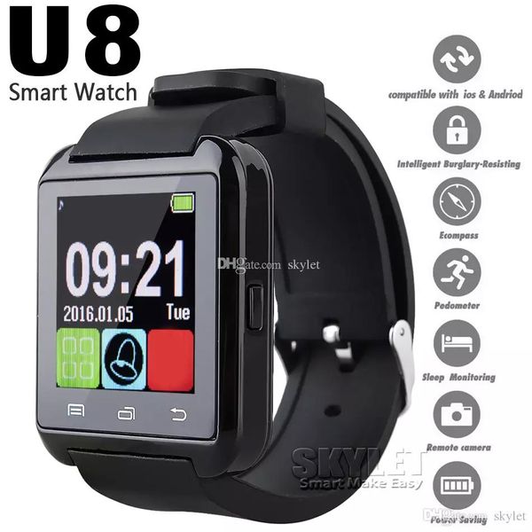 

Bluetooth U8 SmartWatch наручные часы с сенсорным экраном для iPhone 7 Samsung S8 Android телефон спальный монитор Smart Watch с розничной упаковке
