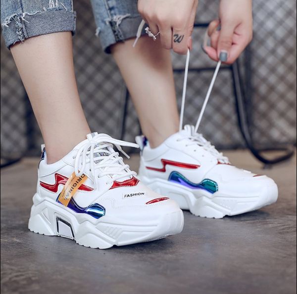 

fashion women shoes fashion dad platform chunky sneakers breathable woman casual sneaker, Black