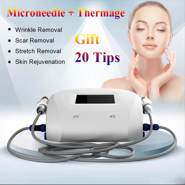 

2019 новое прибытие thermagic микроигла с двумя ручками и 20 советов rf дробного micro needle уход за кожу высокой частоты машины для лица
