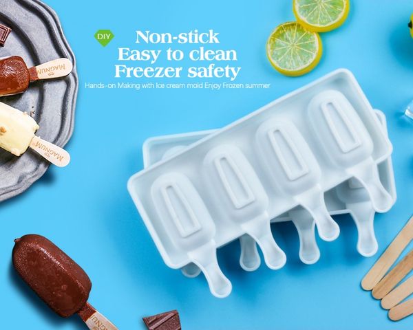 

4 cell big size silicone ice cream mold popsicle molds diy homemade dessert er fruit juice ice pop maker mould with sticks