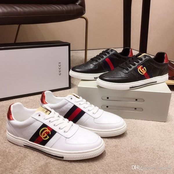 

d18 fashion trendy casual men's shoes, comfortable luxury men's shoes leather sneakers original box packaging zapatos, Black