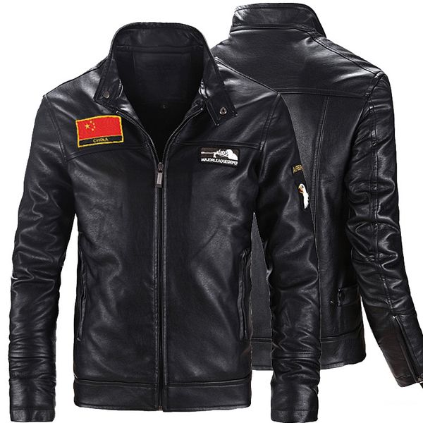 

appliques novelty casual pu jacket 2020 spring new coat men faux leather motorcycle clothing oversized 3xl-6xl outwear overcoat, Black