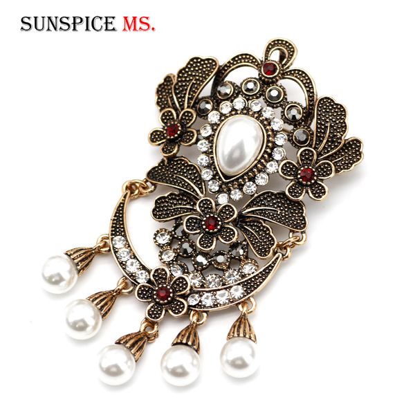 

sunspice ms retro vintage turkish long brooch antique gold color women ethnic wedding bridal jewelry arab caftan hijab pins, Gray