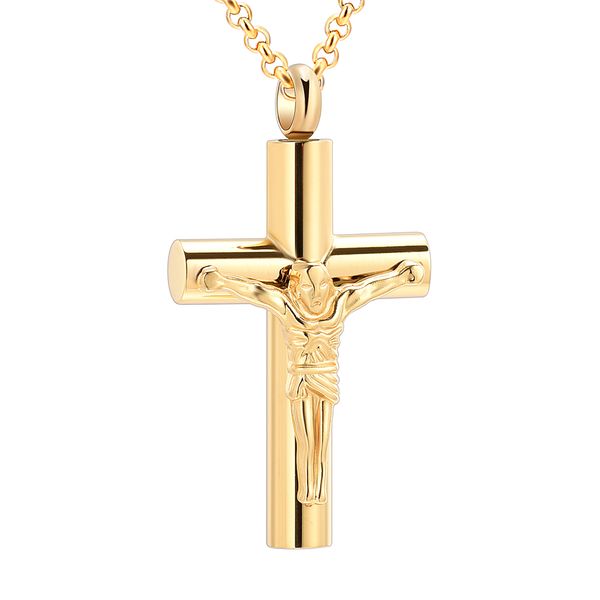 

ijd11129 jesus cross ashes pendant gold plating memorial urn casket stainless steel cremation jewelry engravable, Silver