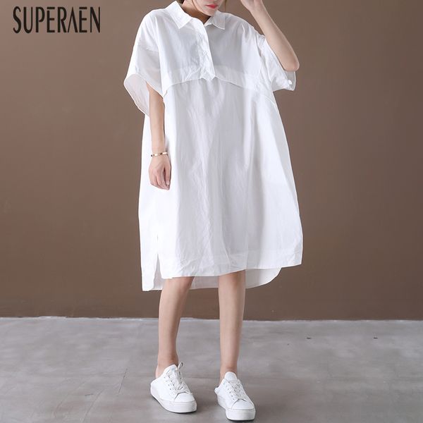 

superaen new summer dress women 2020 solid color casual wild ladies dress korean style pluz sized lapel women clothing, Black;gray