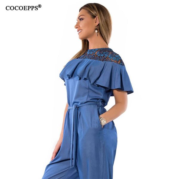 

cocoepps 6xl large size lace elegant blue jumpsuits new women ruffles rompers overalls plus size women jumpsuit female clothing, Gray