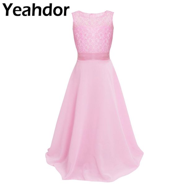 

flower girl dresses chiffon sleeveless floral lace dress maxi girls dress for wedding pageant vestido prom party princess, Red;yellow