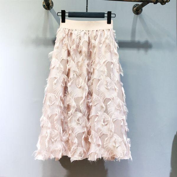

new summer long skirt women 2020 spring feather tassel skirts female elegant runway skirt party jupe faldas largas mujer, Black