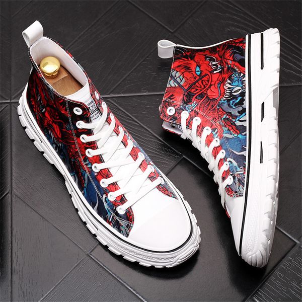 

fashion sneakers men casual printed shoes man high sneakers flat breathable mens brand street shoes 6#20d50, Black