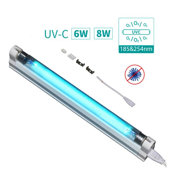 185254nm 110V 220V 6W 8W Kein Ozon UVC keimtötendes Licht T5 Desinfektionsröhre Sterilisation UV-Lampe mit Sockel für Krankenhäuser