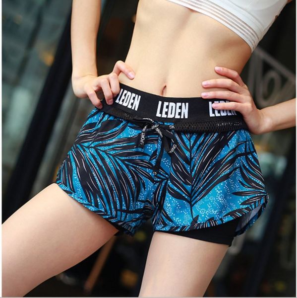 

sweet summer two layer exercise sport yoga shorts for women running high waist hip lift tight fitness quick dry breathable, White;red
