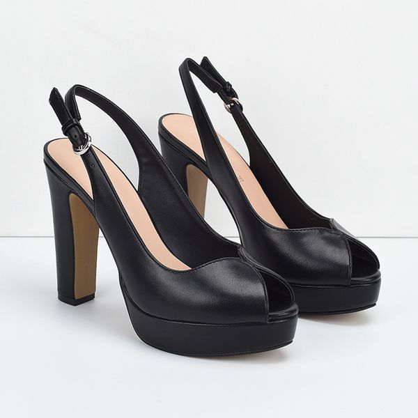 

eoeodoit 2020 spring women high heel peep toe shoes leather platform pumps fashion square heel summer sandals all match, Black