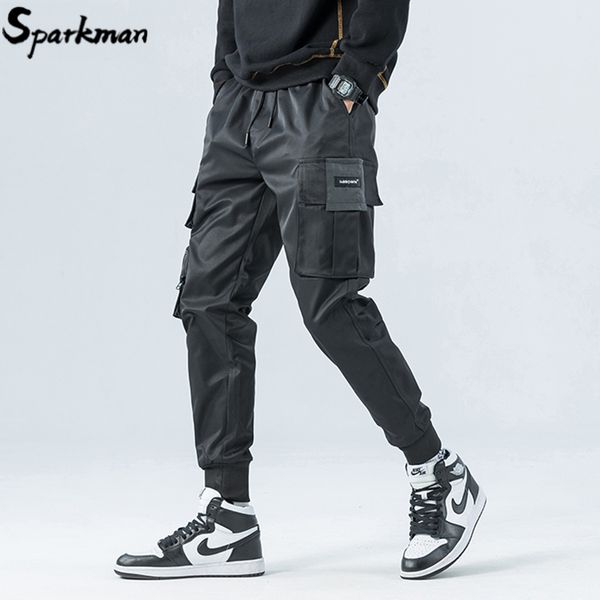

2020 hip hop cargo pants streetwear men harajuku joggers pants hiphop swag ribbion harem pockets summer autumn trousers, Black