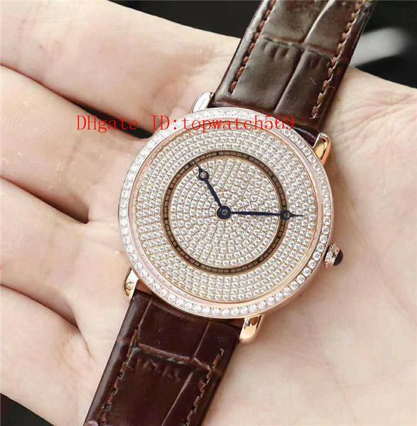 

new rose gold ronde de wr007007 watch diamond mens watch swiss 9015 automatic 28800 vph full diamond dial sapphire crystal leather strap, Slivery;brown