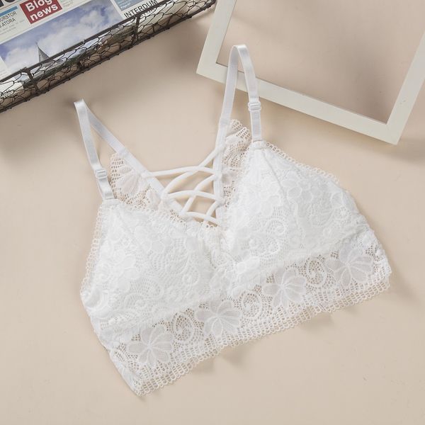 

lace backless seamless bra floral pattern lingerie female comfort breathable bralette deep v french style underwear, Black;white