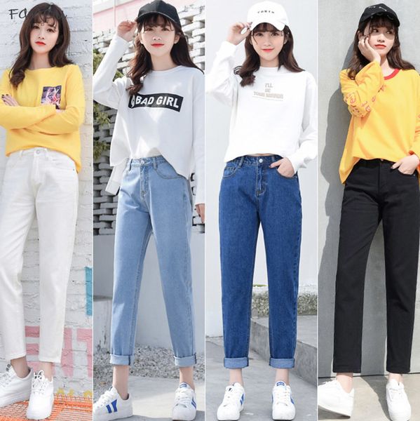 

Size Jeans High Waist Boyfriend Jeans Women Fashion Blue Black White Plus Ladies Denim Harem Pants Casual Acetate Trousers Jeans Femme