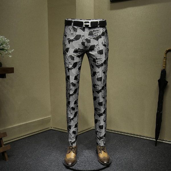 

мужское платье брюки мода жаккард ночной клуб одежда молодой человек slim fit брюки серый черный костюм мужчины повседневные брюки 36, White;black
