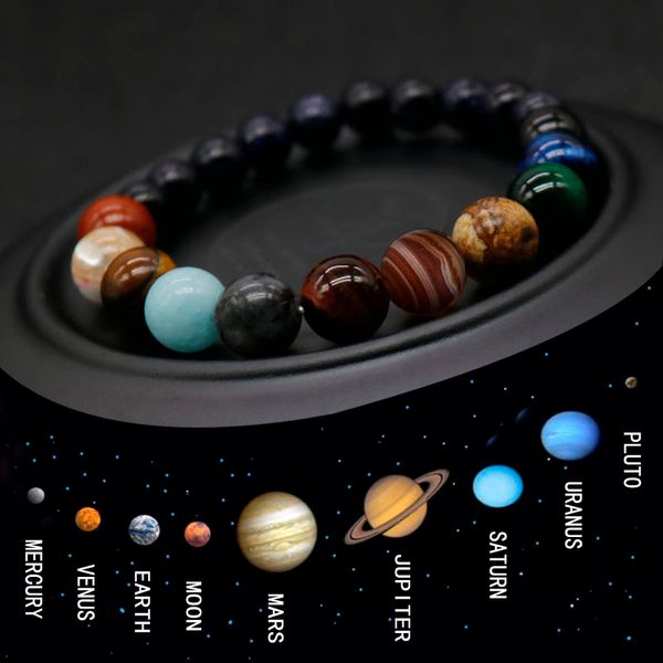 

eight planets planet natural stone universe men and women bracelet yoga wheel galaxy sun lover system bracelet anniversary gift, Black