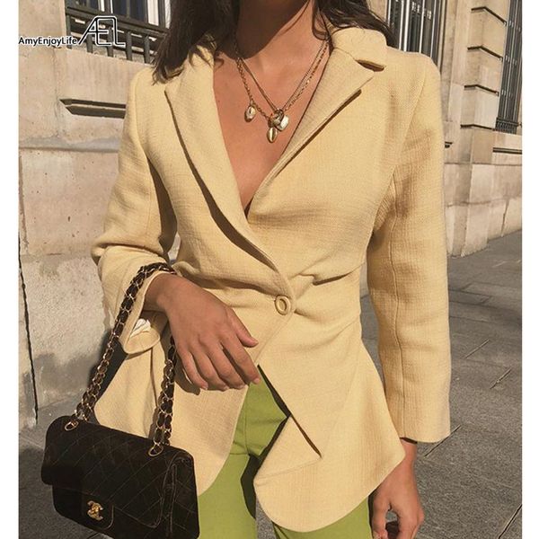 

ael classic fashion single button women jacket blazer notched collar female suits coat fashion outwear 2019 elegant slim ladies, White;black
