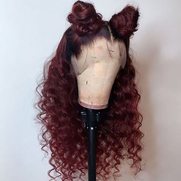 

kinky curly wigs for black women 1b/99j human hair wigs with baby hair 13x6 front lace and full lace, Black;brown