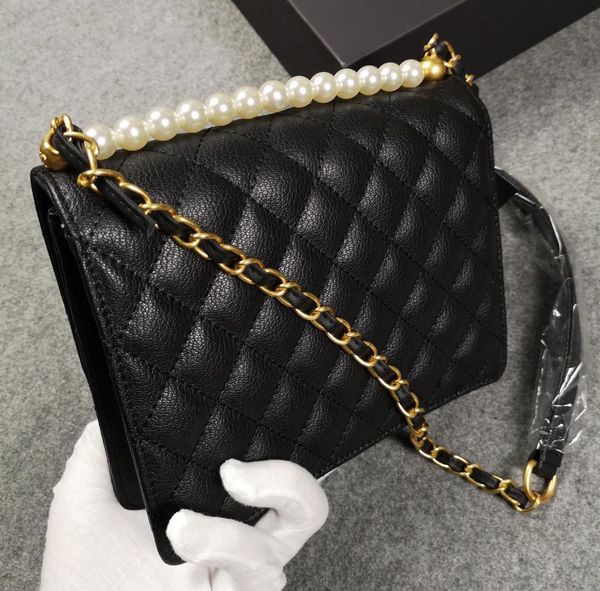 

famous designer pearl retro small square bag plaid genuine leather bag handbags messenger bag wallet with box