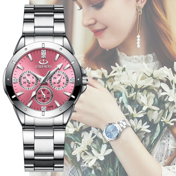 

chenxi 019a women fashion luxury watches women's quartz wristwatches ladies luxury rhinestone dial clock waterproof reloj mujer, Slivery;brown