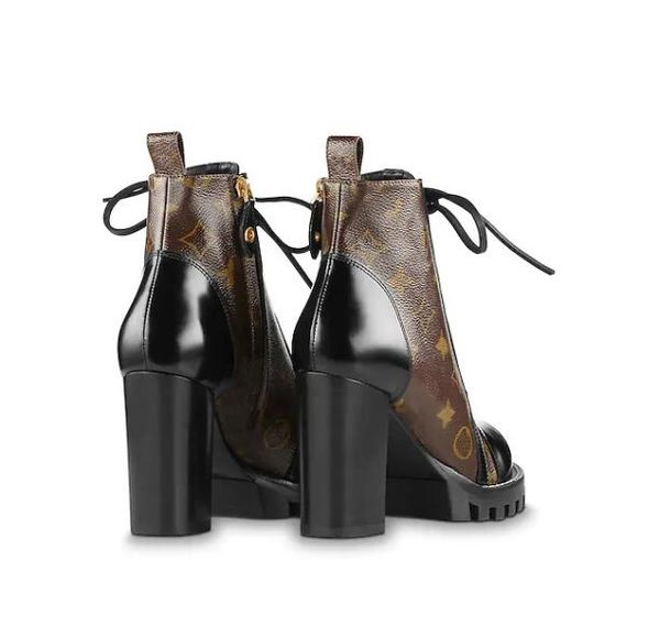 

известный бренд обуви женские кожаные сапоги star trail популярный толстый каблук черный кожаный шнурок резиновая подошва роскошь 1a2y7w0, Black