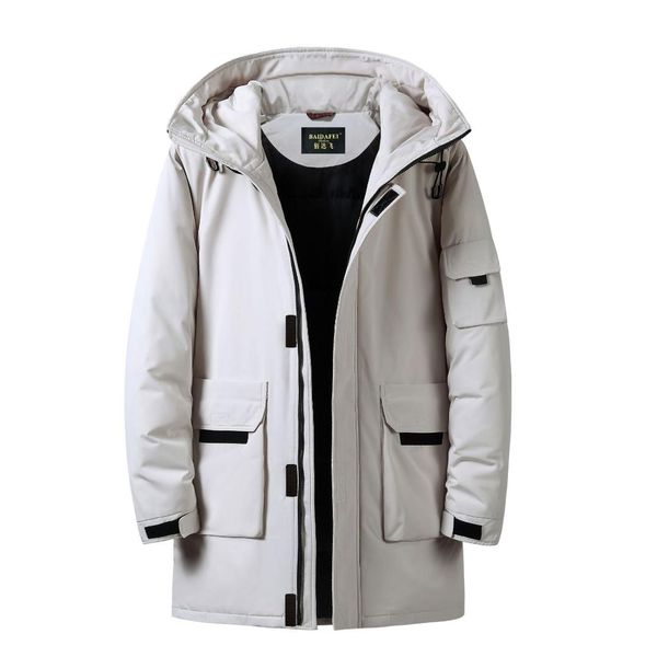 

russia winter thickening men hooded white duck down jacket thick warm casual windbreaker cargo down coats outwear -30 degree, Black