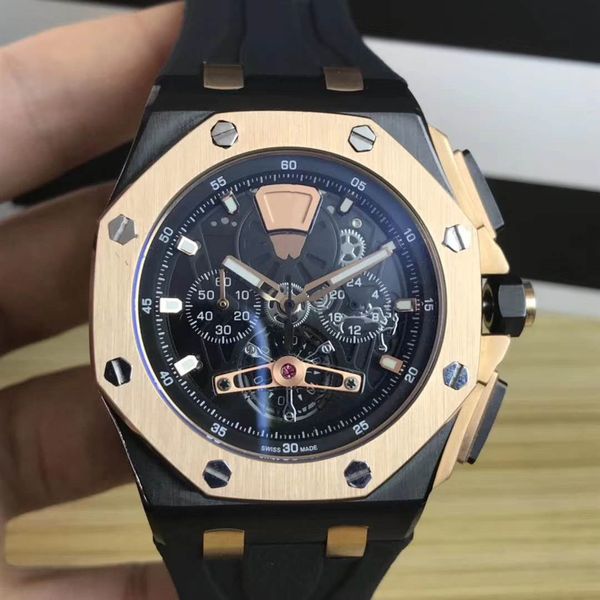 

2019 new arrival mens watch black rubber quartz mens wristwatches 43mm fashion watches sports wristwatches, Slivery;brown