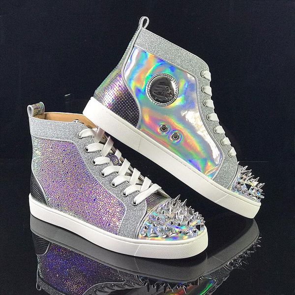 

luxurious designer pik pik spikes & strass trainers red bottom shoes red soles junior low casual flat chaussures de sporty flats, Black