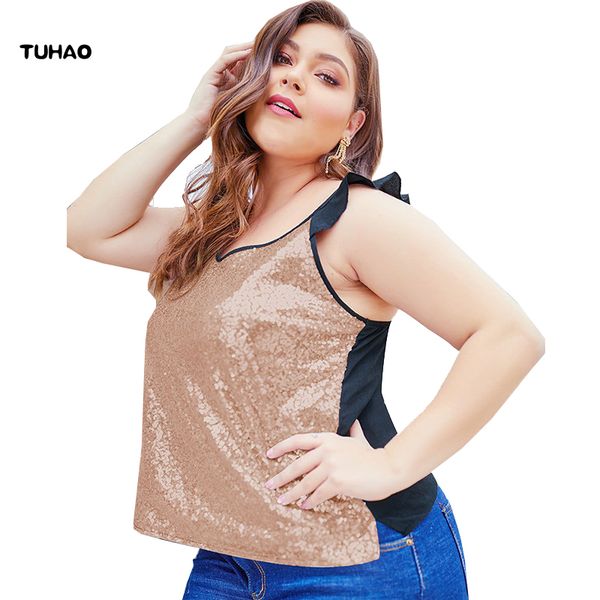 

tuhao 2019 spring summer sequin vest big size 4xl 3xl blouses crop shirts large size women's cassette blouse shirt ydfz, White