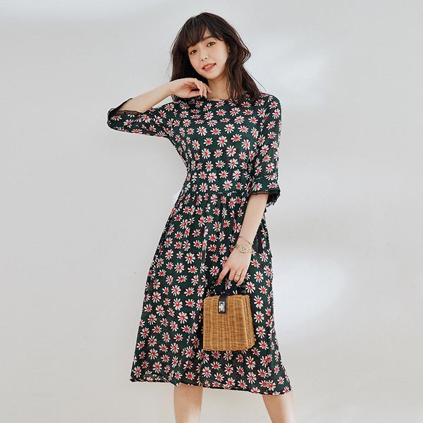 

честь слишком мало daisy печатных шелковое платье является новым летом 2020 элегантный кружева шелковицы, Black;gray