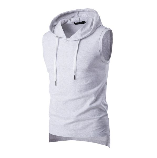 

2019 summer casual men's solid sleeveless sports cotton t-shirt hooded tank hoodies tee men bodybuilding fitness b770608, White;black