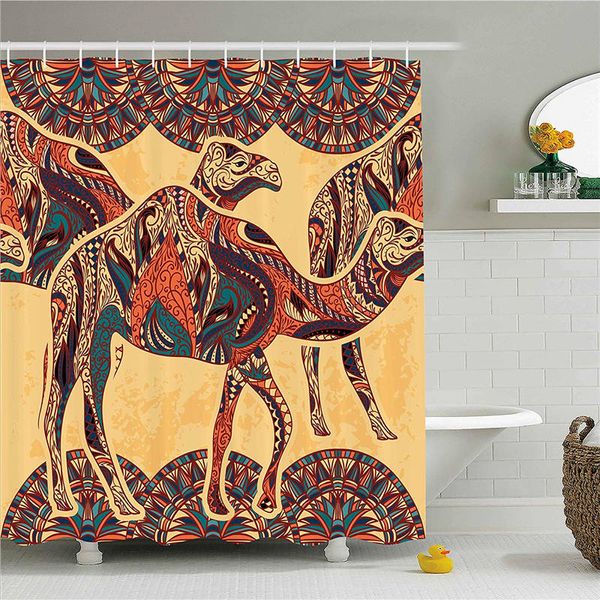2019 Tribal Decor Shower Curtain By African Camel Animals With Oriental Arabesque Ornaments Folk Culture Image Fabric Bathroom Decor Set From