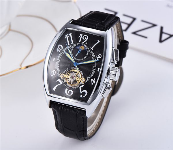 

Men's fashion mechanical watch leather strap hour hand digital dial automatic winding calendar diving full function automatic date new watch