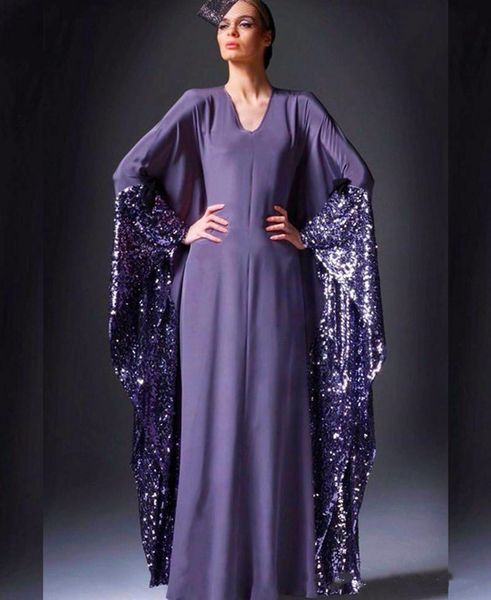 

2019 new purple v-neck saudi arabia evening dresses a-line dubai kaftan prom gowns chiffon sequined party dress vestidos de festa, Black;red