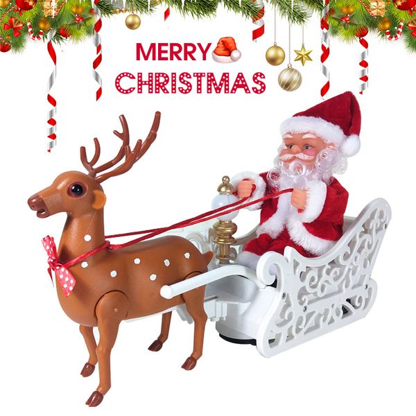 

electric santa claus doll elk sled toy walking music elk pull cart toy christmas decor dtt88