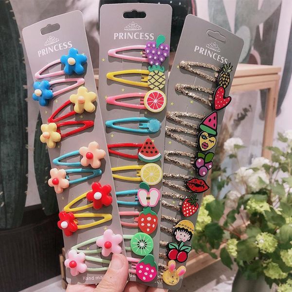 

10 / 5 / set children's hair accessories new cute flower cartoon animal fruit 5cm girl hair clip headdress, Slivery;white