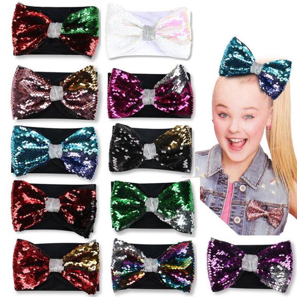 

8 inch jojo siwa bows hair accessories for girls 11 colors sequins jojo hair bows with elastic headband dhl ss277, Slivery;white