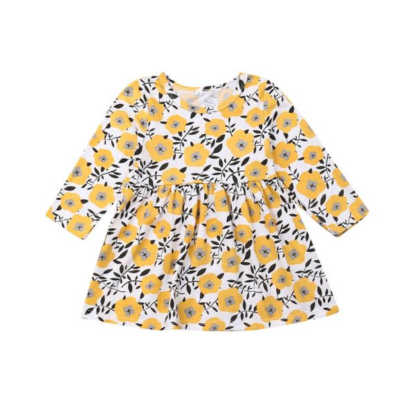 

1-5y дети девочка с длинным рукавом цветочные платья хлопок одежда, Red;yellow