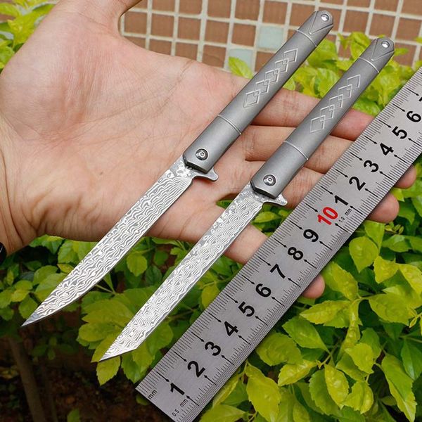 

дамаск титановой ручка открытого складного ножа бренд высокого качество портативного острый открытый охотничий нож военного тактическая само