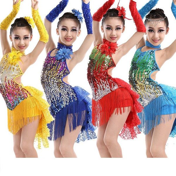 

sequin fringe skirt dress latin costumes competition girls salsa children dresses girls skirts for kids latin dance samba 2016, Black;red
