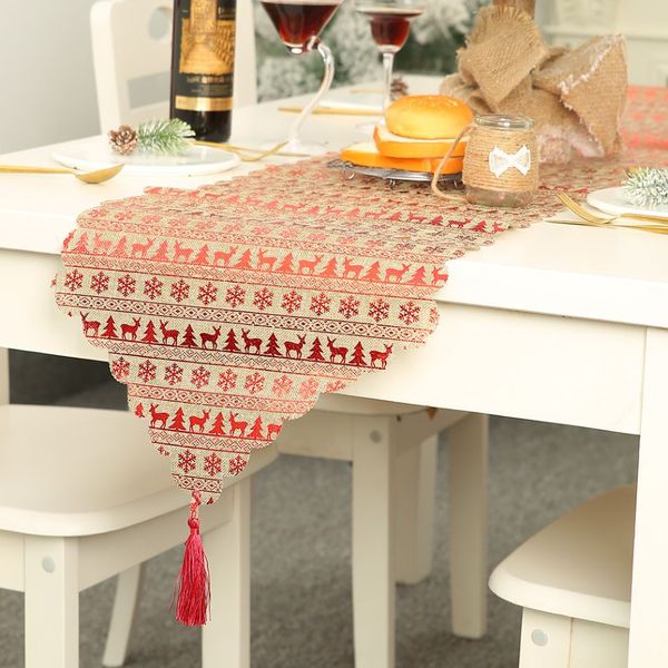 180 35cm Christmas Red Snowflake Linen Table Runner 5 Designs