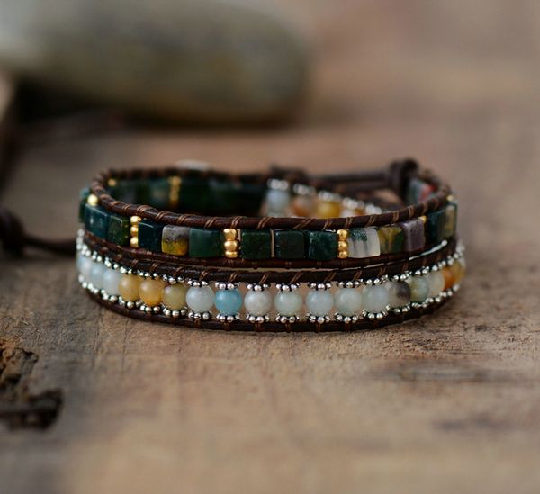

vintage leather bracelets new ite onyx 2 strands wrap bracelets handmade woven boho bead bracelet dropshipping, Golden;silver