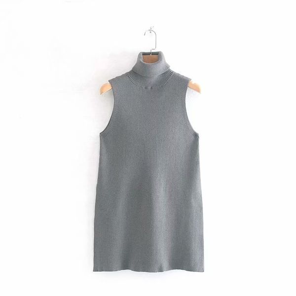 

women turtleneck sleeveless tank knit sweater vest in gray color 2019 autumn winter new arrivals, White;black