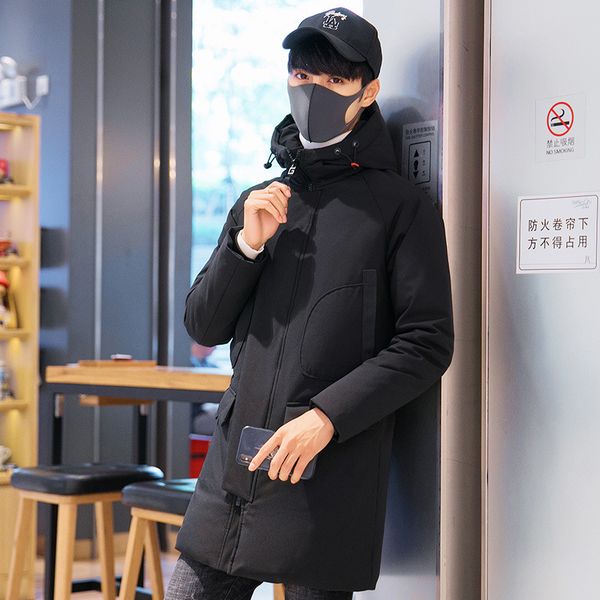 

white duck down jacket winter new products men's hooded down jacket casual fashion men warm coat popular brand men's, Black